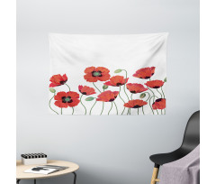 Natural Poppy Garden Wide Tapestry