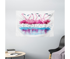 Flamingo and Bird Wide Tapestry