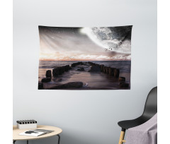 Old Pier Sea and Beach Wide Tapestry