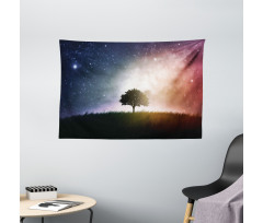 Tree in Field with Stars Wide Tapestry