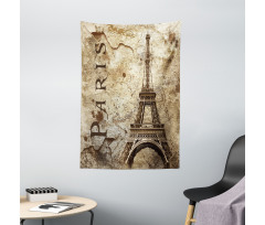 Eiffel Tower on Grunge Wall Tapestry