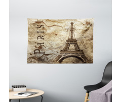 Eiffel Tower on Grunge Wall Wide Tapestry