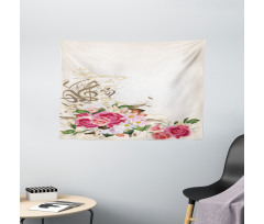 Flowers and Music Notes Wide Tapestry