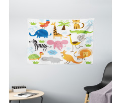 Safari Giraffe Elephant Wide Tapestry