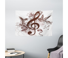 Floral Design with Birds Wide Tapestry
