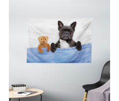 French Bulldog with Bear Wide Tapestry