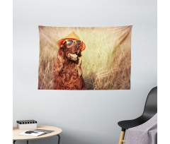 Dog Wearing Hat Glasses Wide Tapestry