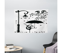 Funny Kitty with Umbrella Wide Tapestry