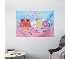 French Words with Hearts Wide Tapestry