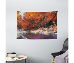 Autumn Forest with Rock Wide Tapestry