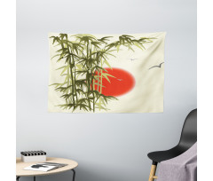 Asian Branch on Sunset Birds Wide Tapestry