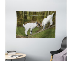 Farm Life with Goats Wide Tapestry