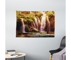 Waterfall Forest Trees Wide Tapestry