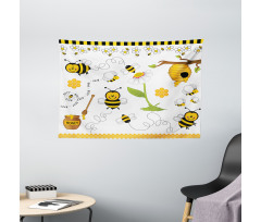 Bees Daisies Chamomile Wide Tapestry