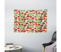 Floral Strawberry Scene Wide Tapestry
