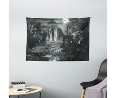 Moon View in Scary Dark Wide Tapestry