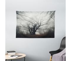 Autumn Tree in Fog Dark Wide Tapestry