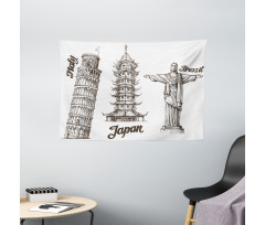 Japanese Style Building View Wide Tapestry