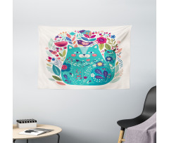Kitty with Flower and Bird Wide Tapestry
