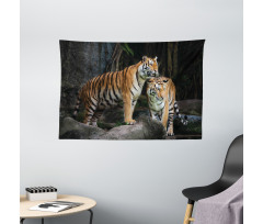 Tiger Couple in Jungle Wide Tapestry