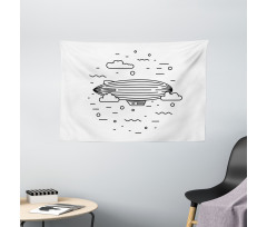 Clouds Balloons Sketch Wide Tapestry