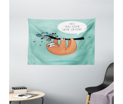 Flirty Sloth Cartoon Wide Tapestry