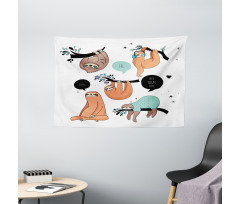 Smiling Sloth Cartoon Wide Tapestry