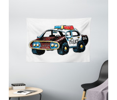 Sketchy Police Car Wide Tapestry