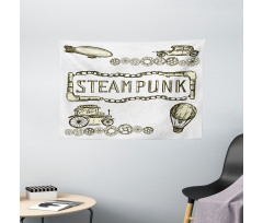 Sketch Old Car Balloon Wide Tapestry