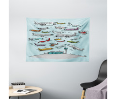 Airplanes Helicopters Wide Tapestry