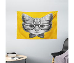 Baby Hipster Kitten Cat Wide Tapestry