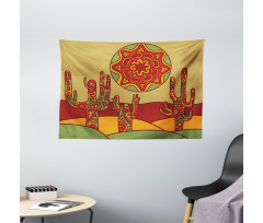 Tribal Design Cactus Wide Tapestry