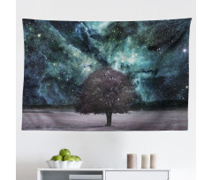 Gökyüzü Mikrofiber Geniş Duvar Halısı Nebula ve Ağaç Desenli