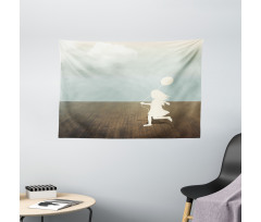Little Girl with Balloon Wide Tapestry