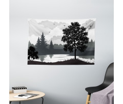 Trees Birds Cloudy Sky Wide Tapestry