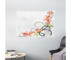 Baby Lizard and Flower Wide Tapestry