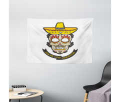 Skull with Sombrero Wide Tapestry