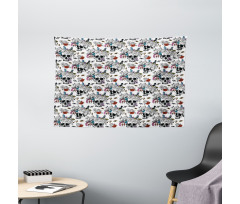 Skulls and Flowers Wide Tapestry