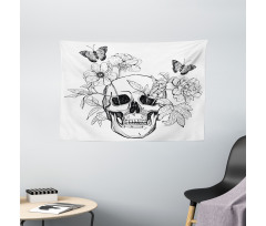 Skulls Butterflies Wide Tapestry