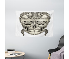 Floral Sugar Skull Wide Tapestry