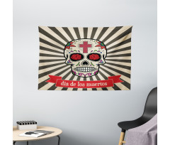 Skull on Sunburst Wide Tapestry