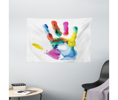 Colored Human Hand Wide Tapestry