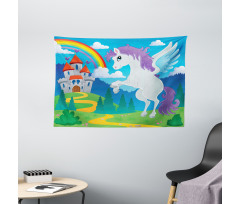 Unicorn with Rainbow Fairy Wide Tapestry