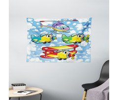 Kids Airplanes Sky Wide Tapestry