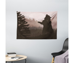 Wild Bear Night Jungle Wide Tapestry