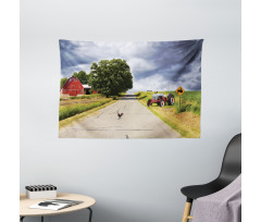Barn and Tractor on Side Wide Tapestry