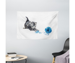 Playful Baby Kitten Furry Wide Tapestry