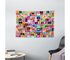 Colored Alphabet Puzzle Wide Tapestry