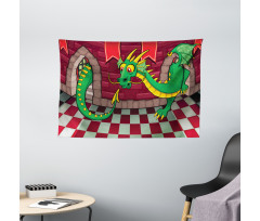 Castle with Dragon Wide Tapestry