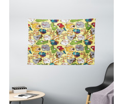 Hippo Giraffe Koala Wide Tapestry